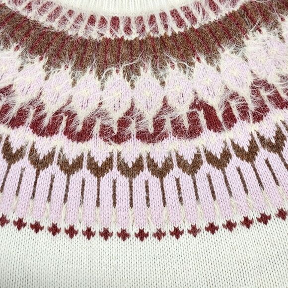 Lilla P Fair Isle Sweater Size Small Womens Ivory White Pink Merino Wool Blend - Picture 3 of 8